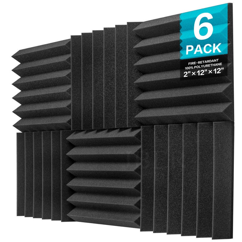 JBER 6 Pack Acoustic Foam Wedge, 2" X 12" X 12" Studio Soundproofing Panels Fire Resistant Sound Proof Padding Acoustic Treatment Foam (6 Square Feet, Charcoal) - Image 1